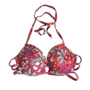 Hollister Bikini Top Push Up Underwire Padding Geometric Floral Pink Purple S
